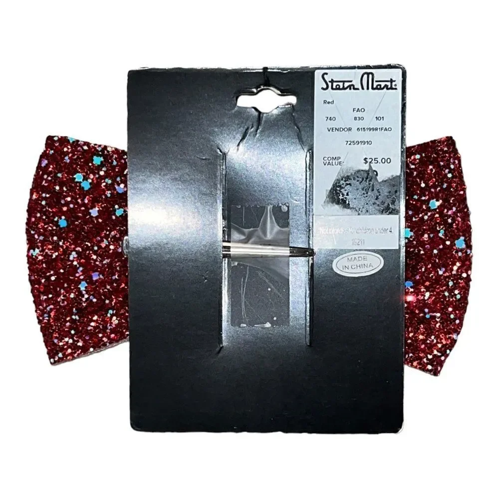FAO Schwarz Girls Red Sparkle Glitter Bow Hair Clip New